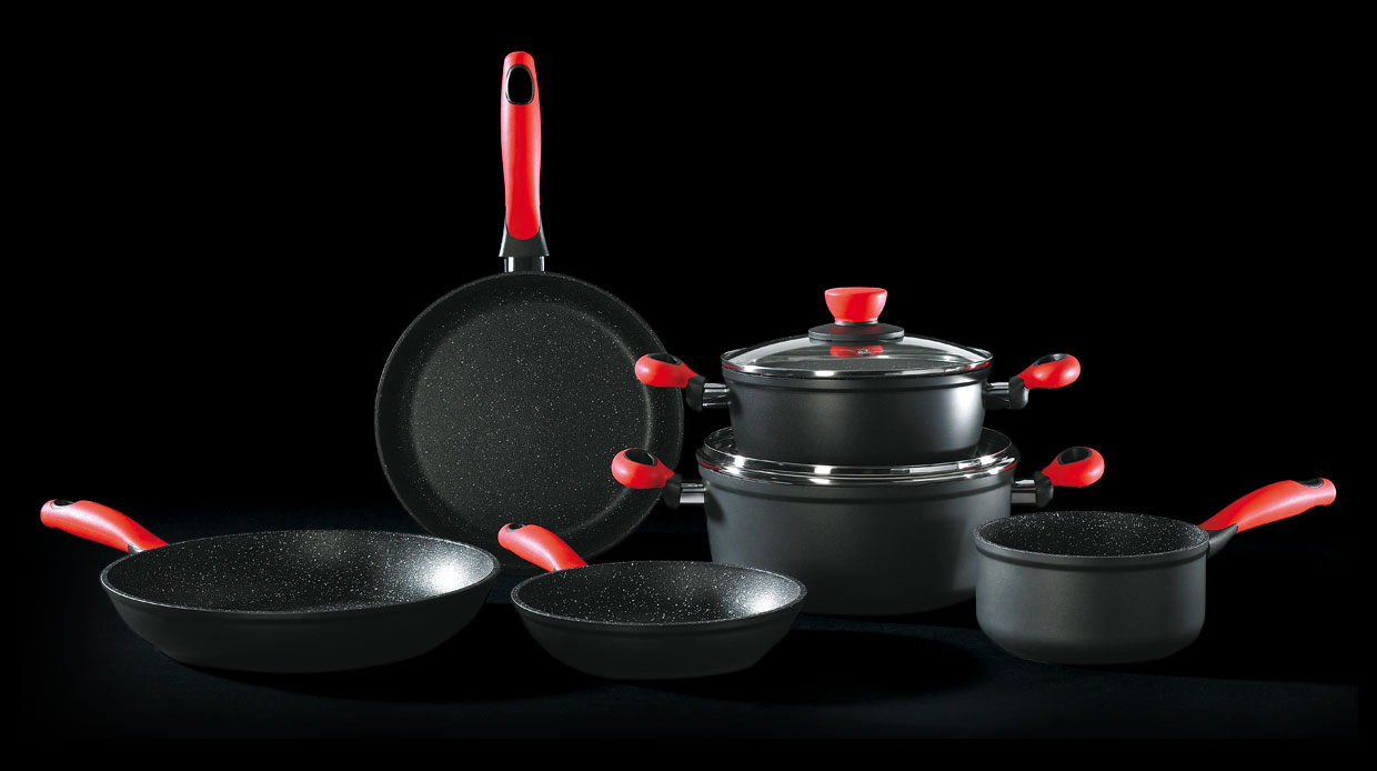 Stylen Cook ROCKPEARL FIRE Servierpfanne mit Glasdeckel Aluminium geschmiedet schwarz/rot 24cm
